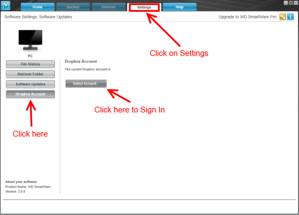 Comment créer une sauvegarde dans un compte Dropbox en utilisant WD