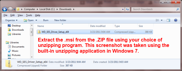 Once extracted you will see a WD SES Driver Setup (x64).msi file. Double click on this file to begin the setup.