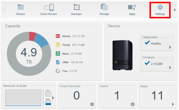 From The Main Page Of The My Cloud Ex Dashboard Click The Settings Button Of The Navigation Bar For Assistance Accessing The Dashboard Please See Answer