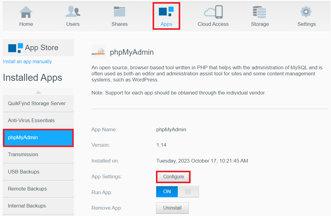 Install phpMyAdmin App on My Cloud Firmware 2.30.165 and Higher
