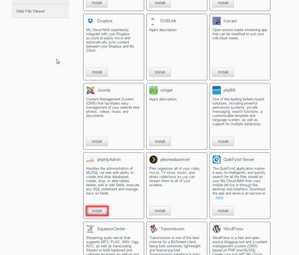 Install phpMyAdmin App on My Cloud Firmware 2.30.165 and Higher