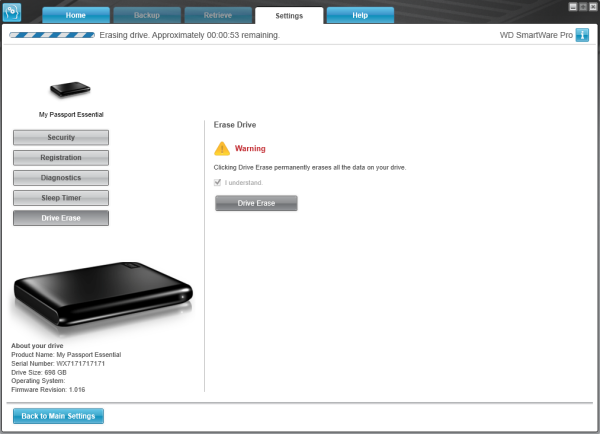 erase drive with wd drive utilities