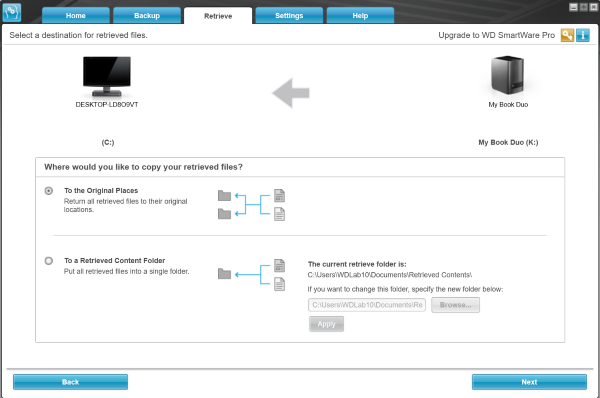 使用WD SmartWare 2.0或更高版本恢复先前备份的内容 | Sandisk