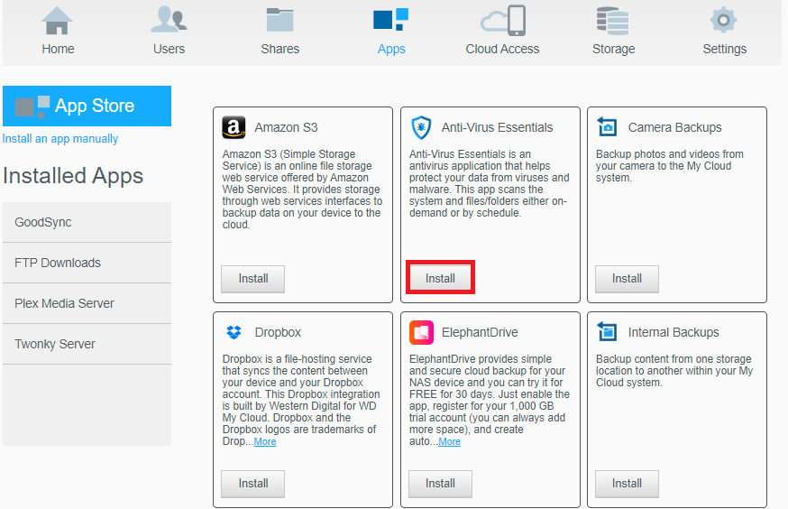 How to Install Anti-Virus Essentials on My Cloud OS5