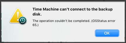 hellig tornado rabat My Cloud: macOS 10.12 (Sierra) Time Machine backup fails with 'OSStatus  Error 65'