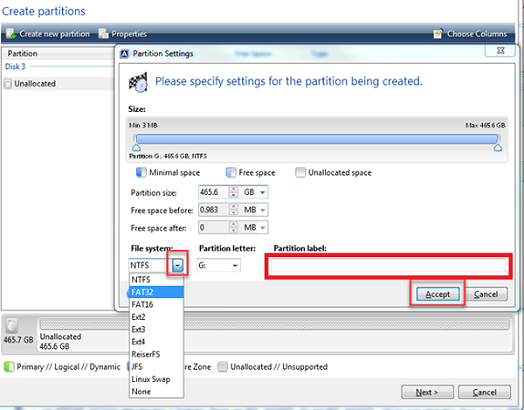 acronis true image partition size