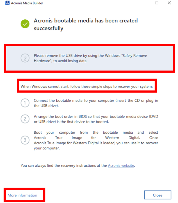 acronis true image bootable rescue media failed