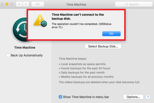 historie pumpe matron My Cloud: macOS Time Machine Backup Fail With "OSStatus Error 17'"