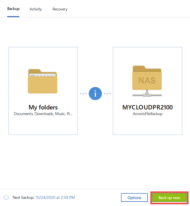 using acronis true image to backup to a nas