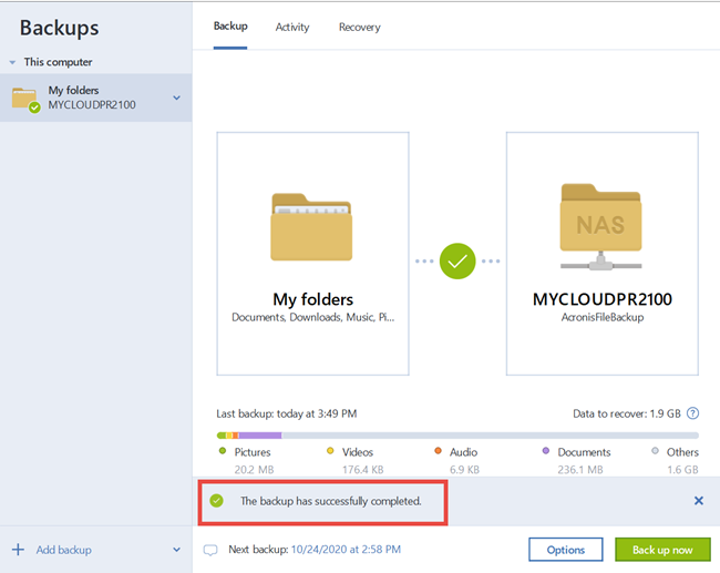 using acronis true image to backup to a nas