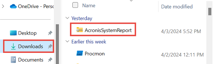 acronis true image system report