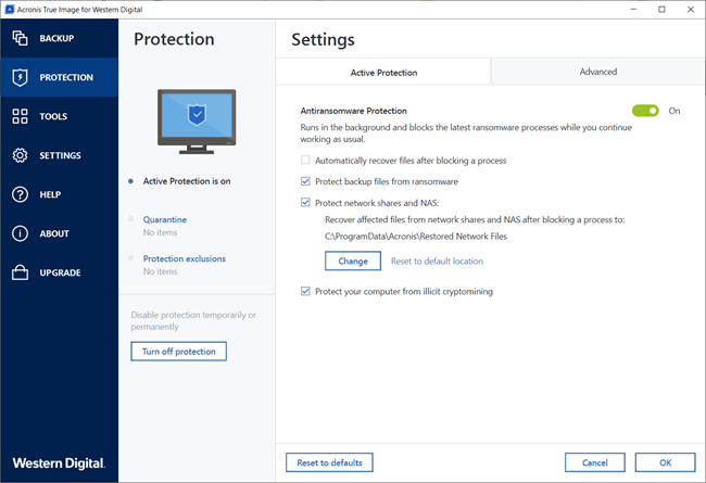 acronis true image authentication settings