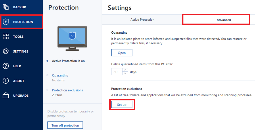 acronis true image 2020 active protection disable