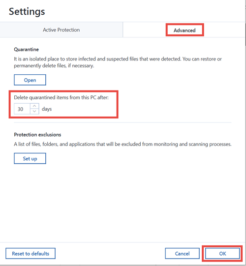 disable active protection acronis true image