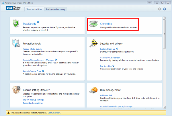 acronis true image wd edition software limitations