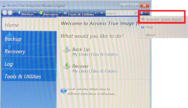 acronis true image system report