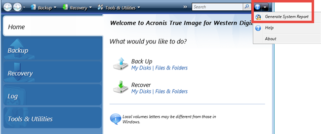 Steps to Collect Acronis True Image for Western Digital System 