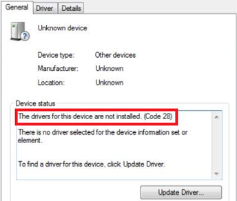 External Drive Error Code 28 Driver For This Device Is Not.