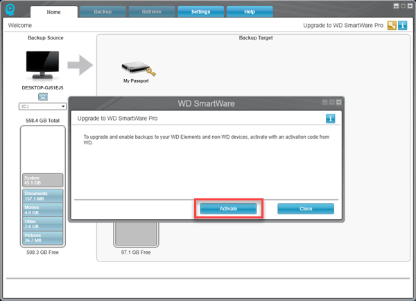 wd smartware pro activation code