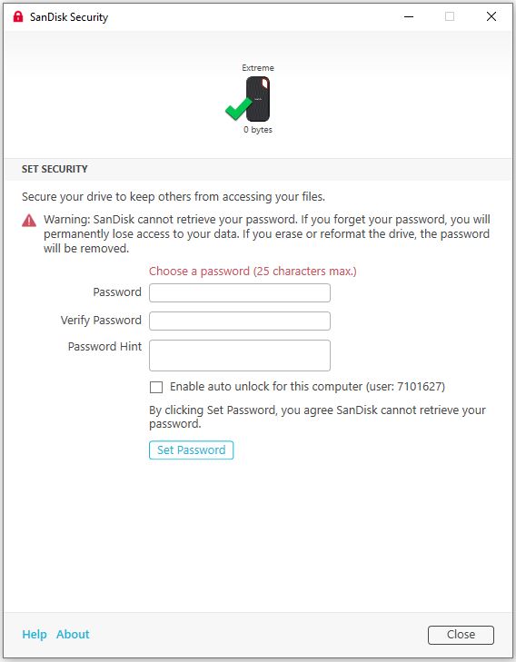 SanDisk Security の設定と使用 (Windows)