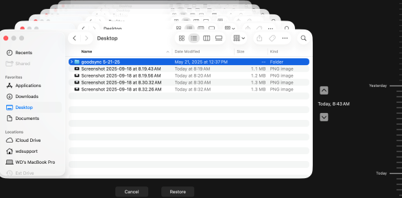 最新または古い macOS Time Machine バックアップを表示および復元する